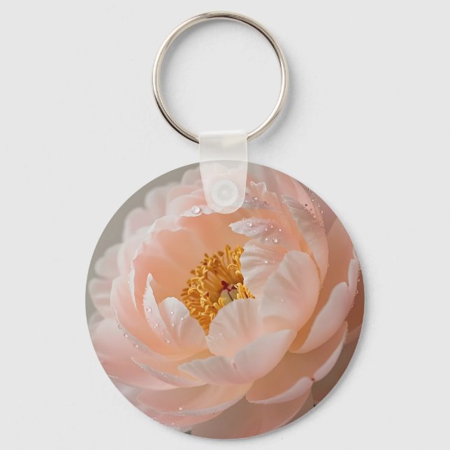 Soft Pink Peony with Dewdrops Keychain (Front)