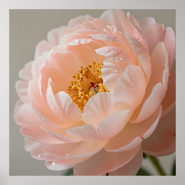 Soft Pink Peony with Dewdrops Poster (Front)