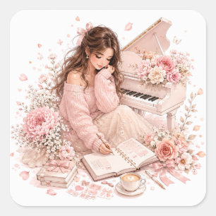 Soft Pink Piano Floral Sticker Sheet