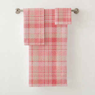 Soft Pink Plaid Bath Towel Set