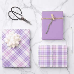 Soft Pink, Purple & White Plaid Wrapping Paper Sheet