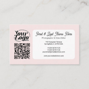 Soft Pink QR Code Photo Social Media Icons Content Business Card