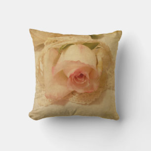 Soft Pink Rose And Vintage Doily Pillow