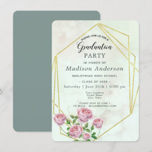 Soft Pink Rose Blossoms Graduation Party Invitation