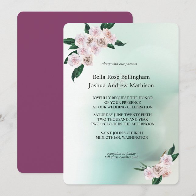 Soft Pink Rose Blossoms Wedding Invitation (Front/Back)