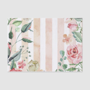 Soft Pink Rose Floral Vertical Stripe Decoupage   Tissue Paper