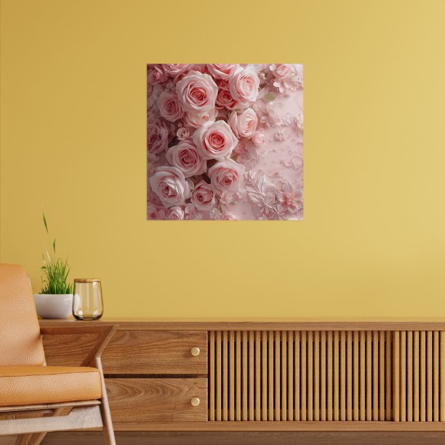 Soft Pink Rose Garden – Elegant Floral Art Print (Living Room 2)