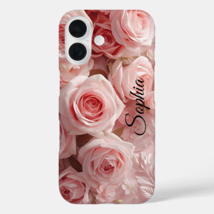 Soft Pink Rose Garden – Elegant Floral Art Print iPhone 16 Case
