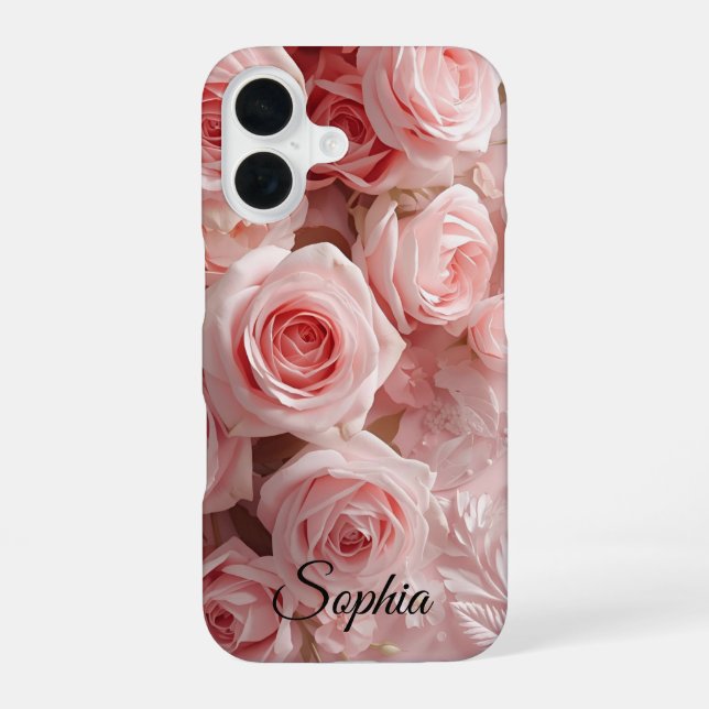 Soft Pink Rose Garden – Elegant Floral Art Print iPhone 16 Case (Back)