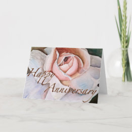 Soft Pink Rose in Watercolor Anniversary Card