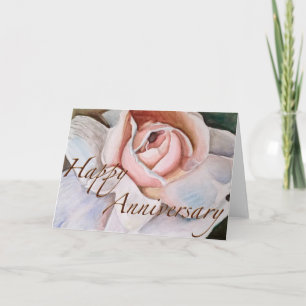 Soft Pink Rose in Watercolor Anniversary Card