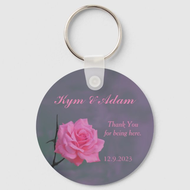 Soft Pink Rose Personalized Wedding Favour Key Keychain (Front)