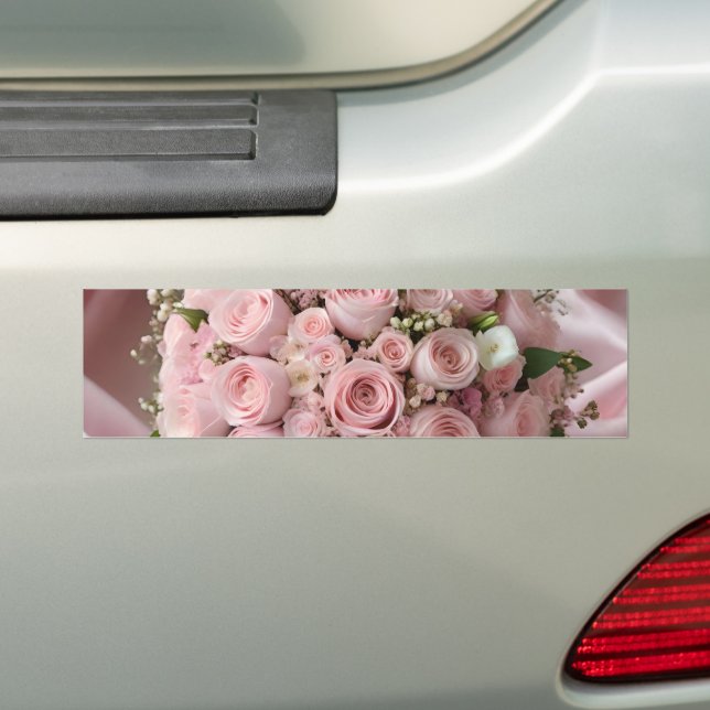 Soft Pink Rose Wedding Bouquet, Bumper Sticker (On Car)