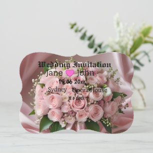 Soft Pink Rose Wedding Bouquet, Invitation