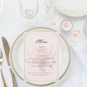 Soft Pink Rose Wedding Menu Cards