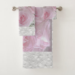 Soft Pink Roses and Baby's Breath Bath Towel Set