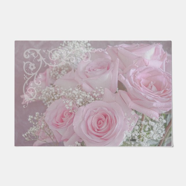 Soft Pink Roses and Baby's Breath  Doormat (Front)