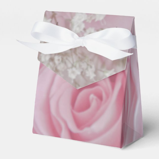 Soft Pink Roses and Baby's Breath Favor Box (Front Side)