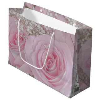 Soft Pink Roses and Baby's Breath Large Gift Bag