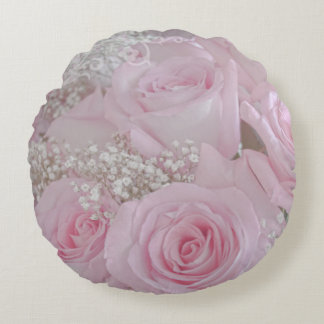 Soft Pink Roses and Baby's Breath Round Pillow