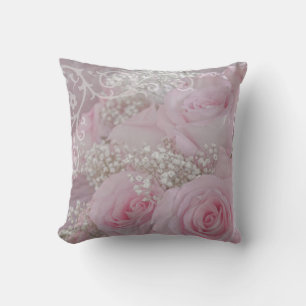 Soft Pink Roses and Baby's Breath Throw Pillow