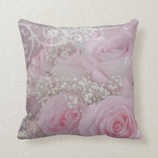 Soft Pink Roses and Baby's Breath Throw Pillow