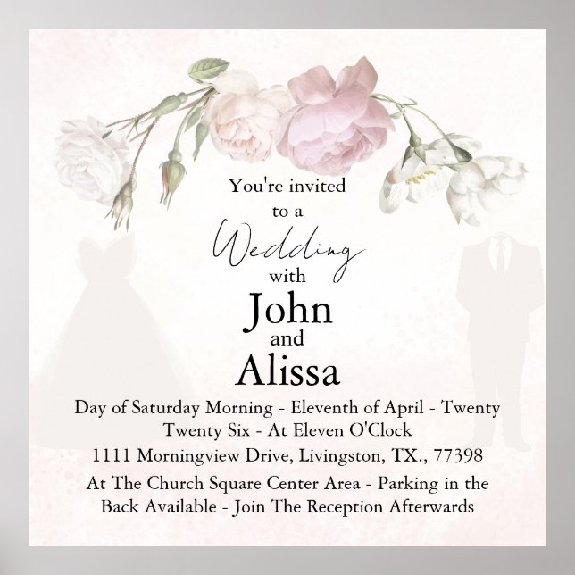 Soft Pink Roses & Bride and Groom Collection Poster (Front)