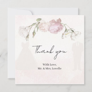 Soft Pink Roses & Bride and Groom Collection Thank You Card