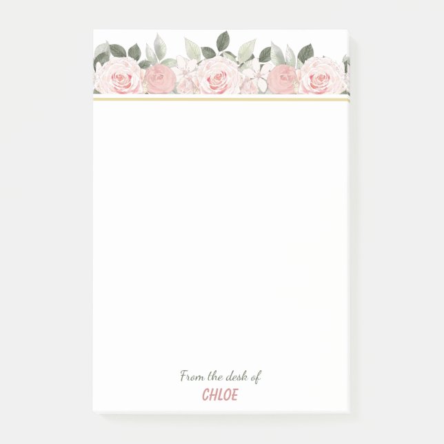 Soft Pink Roses Floral Border Post-it Notes (Front)