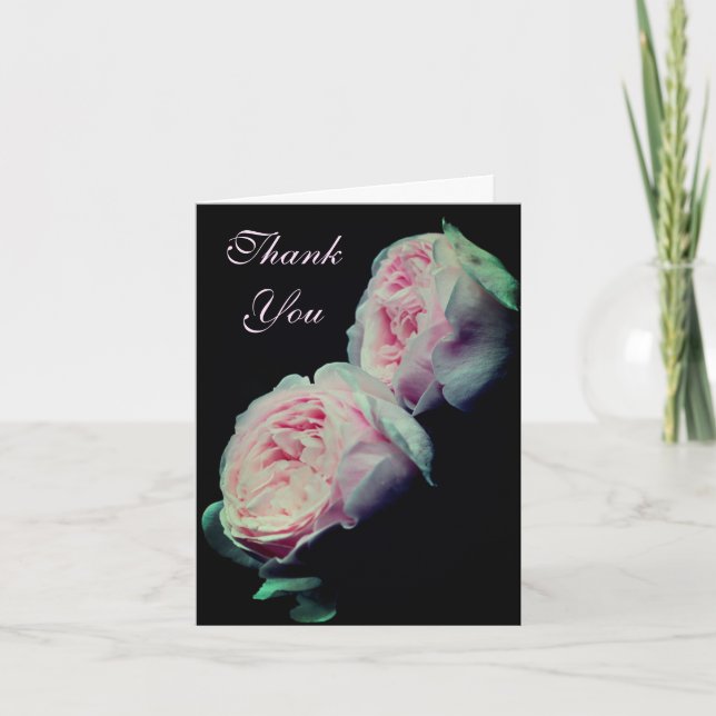 Soft Pink Roses Flower Thank You Card (Front)
