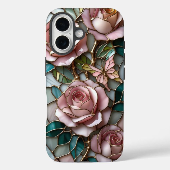 Soft Pink Roses in Luxurious Stained Glass Artwork Case-Mate iPhone Case (Back)