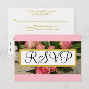 Soft Pink Roses Silver Wedding RSVP Gold