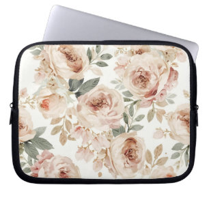 Soft Pink Roses Watercolor Floral Print Botanical Laptop Sleeve