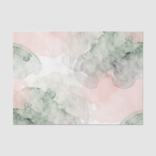 Soft Pink Sage Green Watercolor Abstract Pattern Tissue Paper