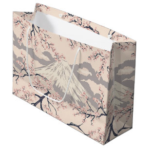 Soft Pink Sakura Mount Fuji Scenic Pattern Large Gift Bag
