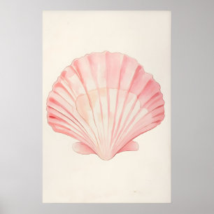 Soft Pink Seashell Print Watercolor Coastal Wall