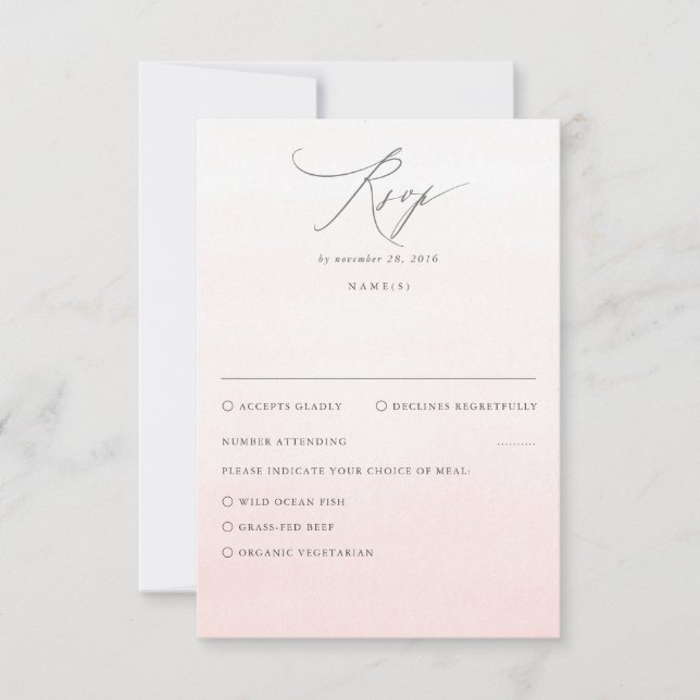 Soft Pink Shades Ombre Gradient Wedding RSVP Card (Front)