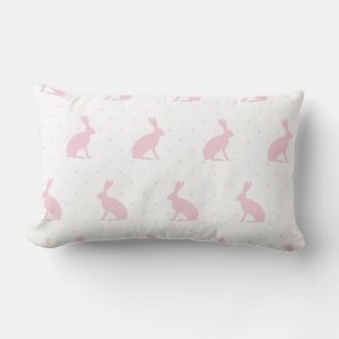 Soft Pink Sitting Bunnies with Mini Dots Pattern. Lumbar Pillow