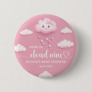 Soft pink sky white fluffy cloud nine baby shower 2 inch round button