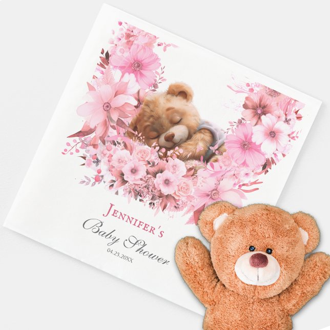 Soft Pink Sleeping Bear Baby Shower Napkin (Creator Uploaded)