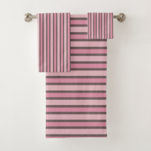 Soft Pink, Soya Bean and Pink Daisy Stripes Bath Towel Set