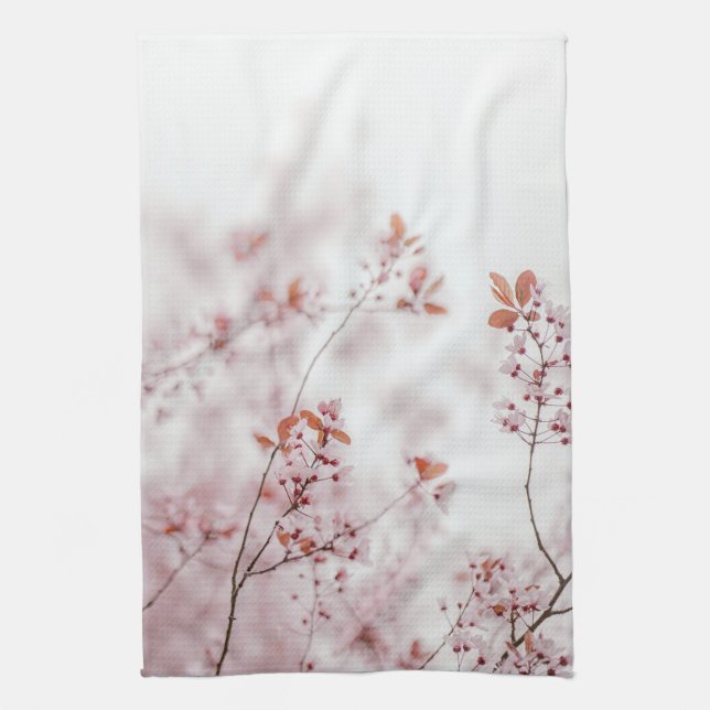 Soft Pink Spring Blossoms, Minimal Floral Kitchen Towel (Vertical)