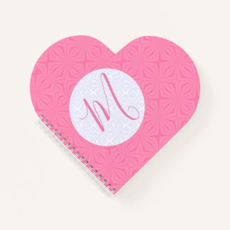 Soft Pink Squiggly Square Personal Initial Heart Notebook