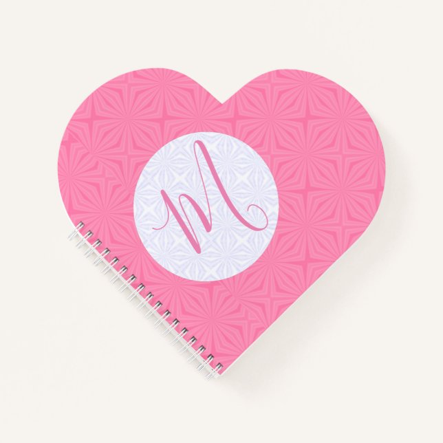 Soft Pink Squiggly Square Personal Initial Heart Notebook (Front)