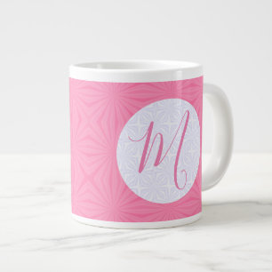 Soft Pink Squiggly Squares Personalized Initial Large Coffee Mug