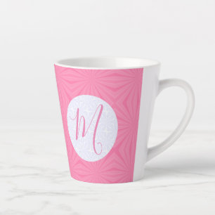 Soft Pink Squiggly Squares Personalized Initial Latte Mug