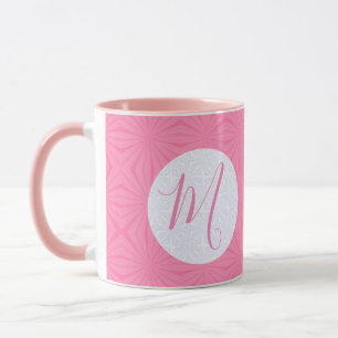 Soft Pink Squiggly Squares Personalized Initial Mug