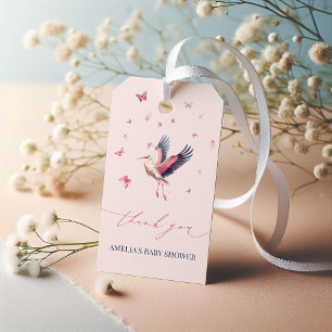 Soft Pink Stork Girl Baby Shower Gift Tags