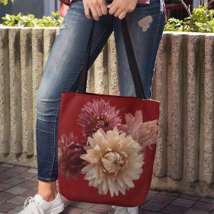 Soft pink strawflowers on Maroon for Mom or anyone Tote Bag