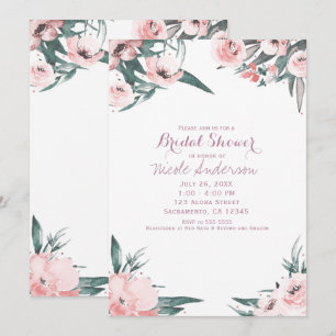 Soft Pink Tropical Summer Floral Bridal Shower Invitation